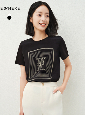珂思夏季新款黑色冰丝纯棉短袖t恤女圆领修身显瘦打底衫上衣