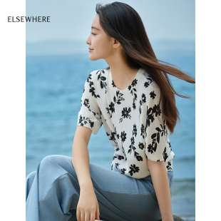 商场同款 针织衫 ELSEWHERE珂思 罗纹圆领短袖 女上衣25夏季 新款