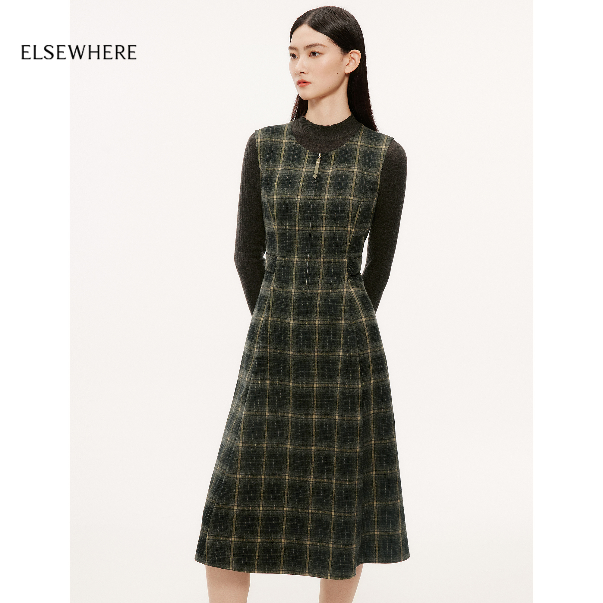 珂思背心式格纹连衣裙