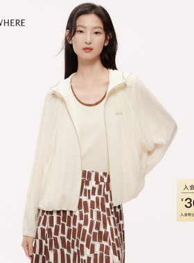 ELSEWHERE珂思【商场同款】抽绳连帽白色长袖外套女2025秋季新款