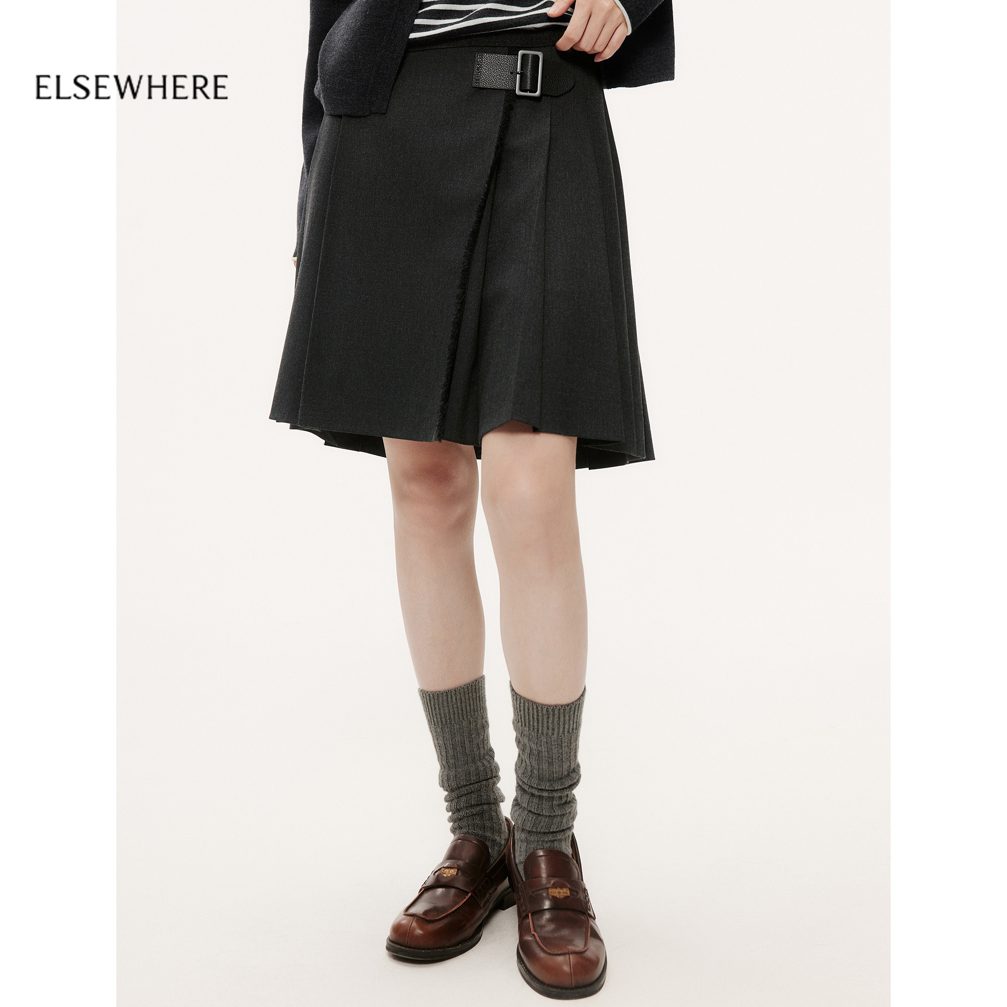 珂思学院风A字压褶半裙