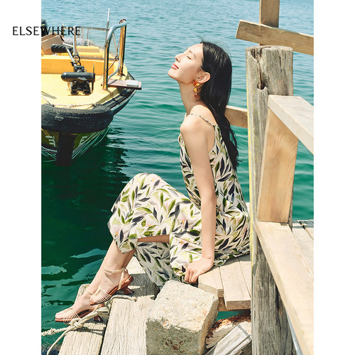 ELSEWHERE珂思文艺印花吊带裙