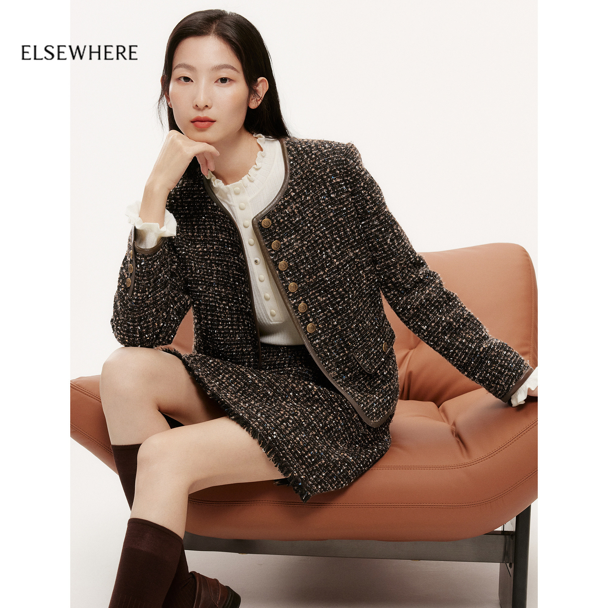 ELSEWHERE珂思【商场同款】时尚香风直筒短款外套女2025秋季新款,女装/女士精品,短外套,淘宝优惠券,粉丝福利购,淘宝优惠卷