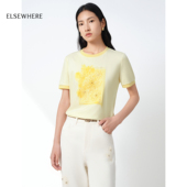 ELSEWHERE珂思商场同款 新款 珠片花饰短袖 T恤圆领上衣女2026年春季