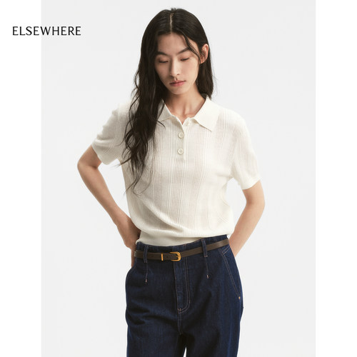 【羊毛亚麻】ELSEWHERE珂思商场同款坑条肌理Polo针织衫26秋新款