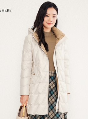 【90白鹅绒】ELSEWHERE珂思长厚实高克重保暖连帽羽绒服女外套冬
