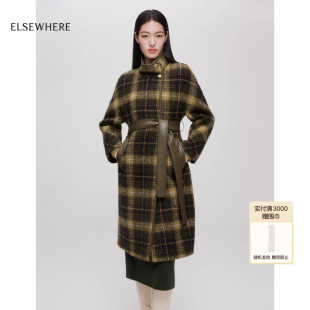 新款 毛呢大衣女外套2025冬季 英伦格纹时尚 ELSEWHERE珂思商场同款
