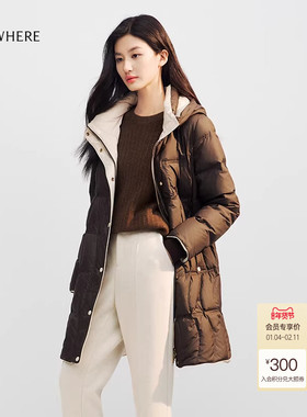 【长白山白鹅绒】ELSEWHERE珂思商场同款高克重保暖长羽绒服女冬