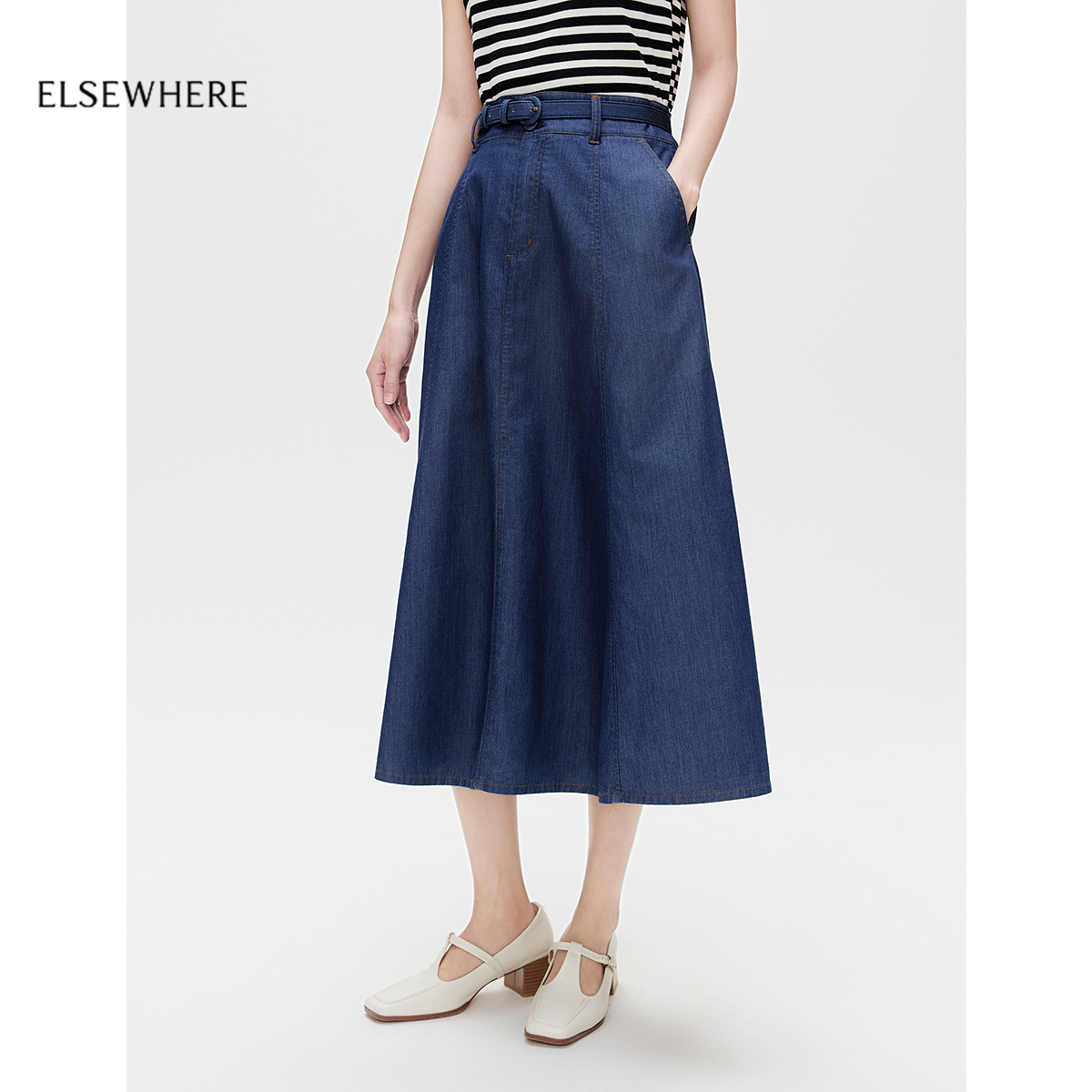 【海韵系列】ELSEWHERE珂思商场同款时尚牛仔半身裙女25夏季新款