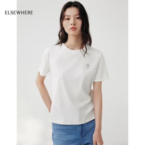 ELSEWHERE珂思商场同款手工钉珠雏菊logo上衣T恤女2026夏季新款