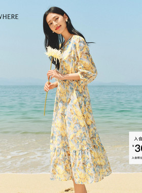 【桑蚕丝高支棉】ELSEWHERE珂思文艺雏菊印花连衣裙夏季新品