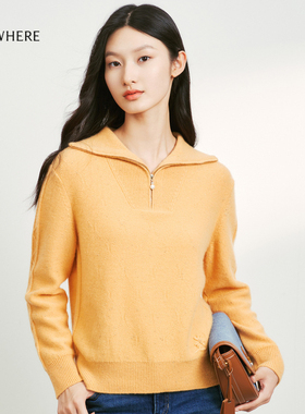 【山羊绒】ELSEWHERE珂思商场同款翻领长袖羊绒衫女冬季新款