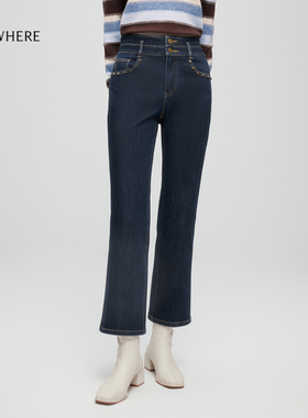 【新疆长绒棉】ELSEWHERE珂思商场同款微喇牛仔裤女2025冬季新款