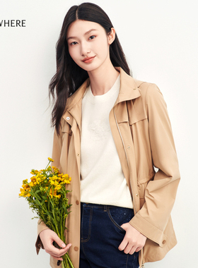 ELSEWHERE珂思【商场同款】松弛连帽休闲风衣外套女秋季新款