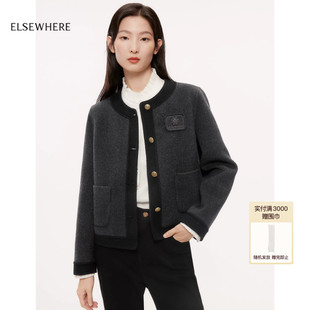 短款 时尚 ELSEWHERE珂思商场同款 毛呢外套女秋新款 美丽诺羊毛