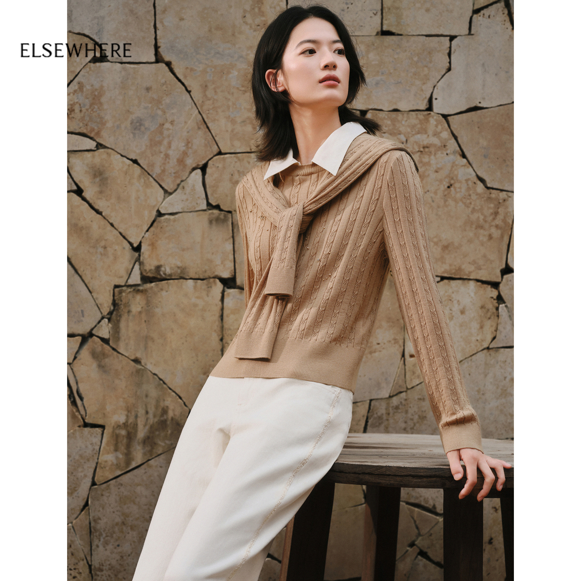 【云舒衫】珂思商场同款羊毛桑蚕丝可拆卸翻领针织衫女秋季新款