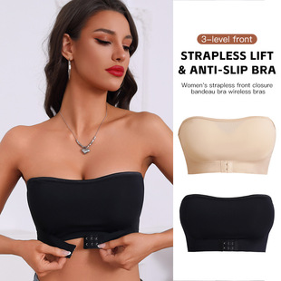 Wire-Free Push-Up Bandeau Bra - Strapless Anti-Slip Support