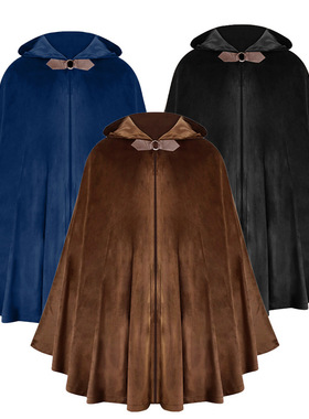 Men Cosplay Hooded Cloak Robes, Medieval Pirate Ranger Cape