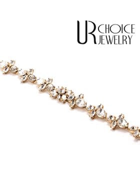 URCHOICE复古满钻花叶手链女