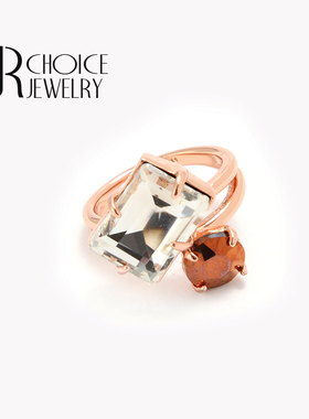 URCHOICE玫瑰金方形水晶女戒