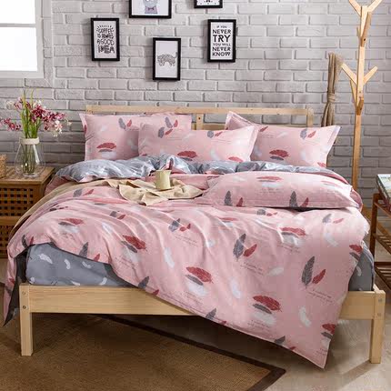 七好啄木鸟纯棉四件套全棉 简约床上用品1.5m床单被套双人1.8米床