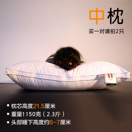 啄木鸟家纺 纯棉五星酒店枕头全棉枕芯一对拍2 羽丝绒护颈保健枕