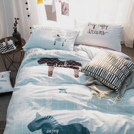 七好啄木鸟全棉四件套 纯棉床单被套1.8m床双人1.5米床上用品套件