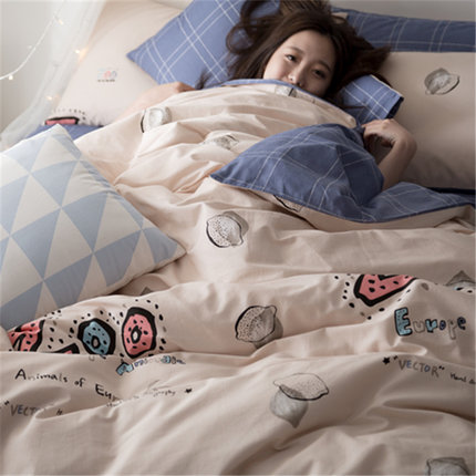 七好啄木鸟纯棉斜纹简约四件套1.8m床上用品春全棉1.5米床单韩式