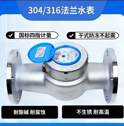 304/316化工耐腐蚀酸碱高温旋翼式大口径冷热不锈钢法兰干式水表