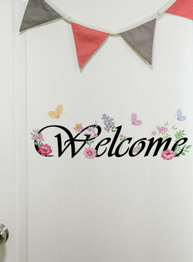 爱都旅康CH41001欢迎跨境英文字母门贴纸文字鲜花装饰墙贴卧室门