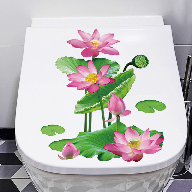 爱都旅康MT23019荷花韵马桶贴卫生间厕所玻璃绿植装饰美化自粘贴