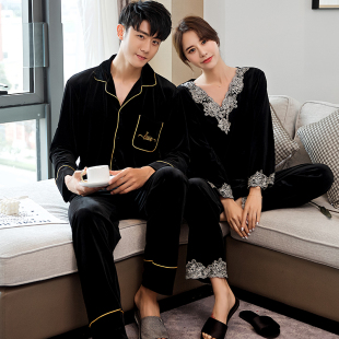 2025年新款高级感春秋情侣套装男睡衣女金丝绒宽松长袖大码可外穿