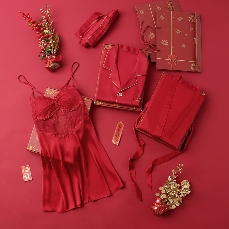 高档礼盒包装情侣结婚睡衣睡裙女