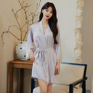 冰丝睡袍外披2025新款蕾丝高级感浴袍四季通用伴娘晨袍新娘化妆袍