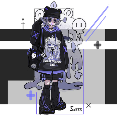 烛喵潮玩暗黑连帽宽松卫衣亚文化