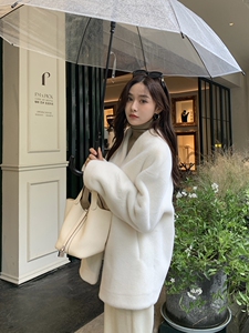 2024水貂毛貂绒仿皮草外套女冬加厚皮毛一体中长款环保皮草外套女