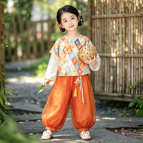 中秋汉服女童2026新款儿童国风新中式裤子套装小女孩古风男童唐装