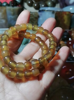 黑龙江逊克料纯天然玛瑙老型珠手串苹果圆9*7原色焦糖色水润单圈