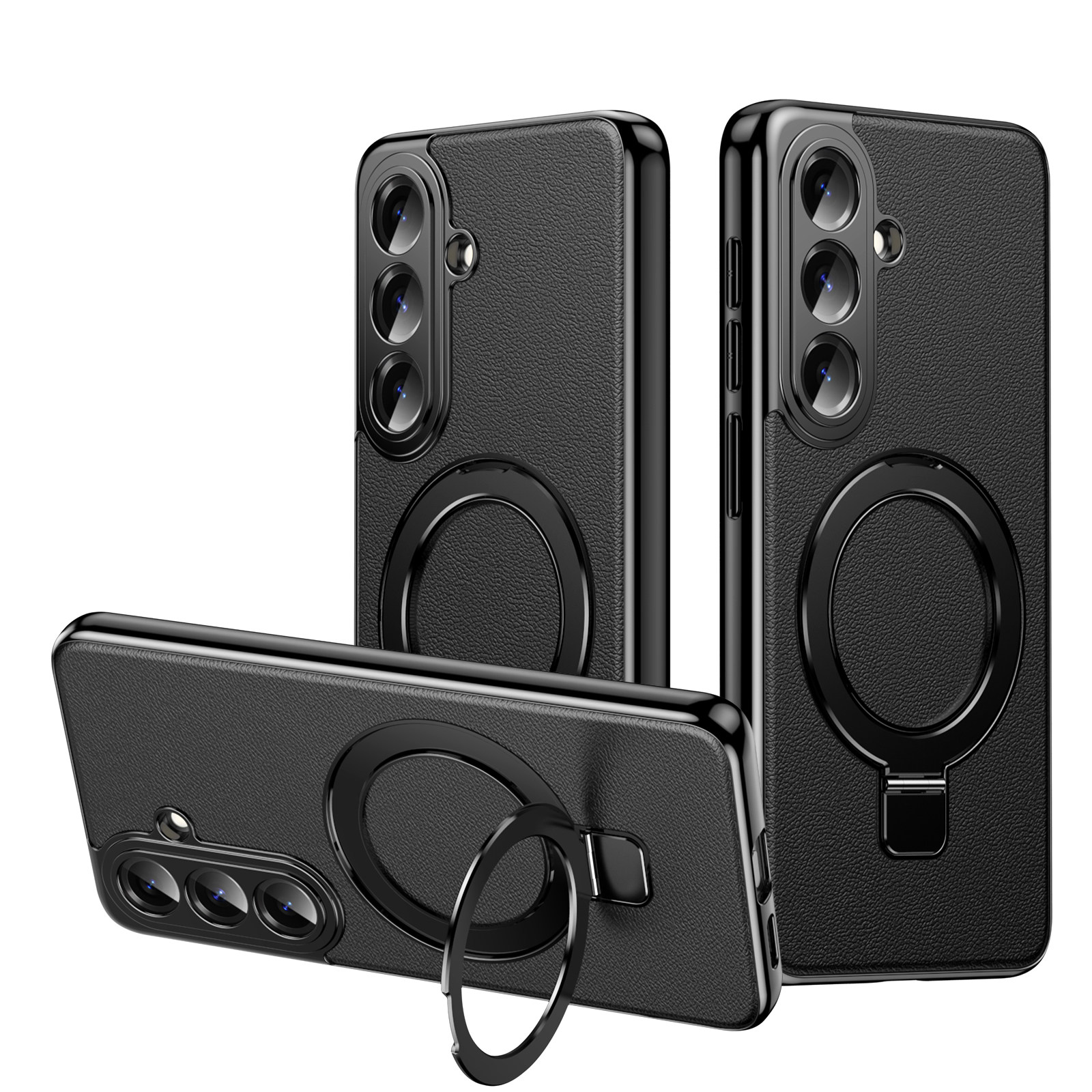 适用三星s26手机壳magsafe磁吸充旋转指环支架电镀皮纹全包新款s26plus保护套S26Ultra防摔超薄高档商务Case