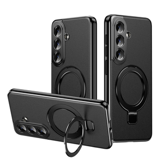 适用三星s26手机壳magsafe磁吸充旋转指环支架电镀皮纹全包新款s26plus保护套S26Ultra防摔超薄高档商务Case