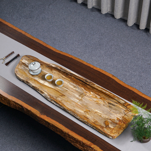 天然木化石不规则茶盘功夫茶具泡茶台客厅茶室排水式硅化木茶盘