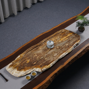 新中式木化石茶盘家用办公室轻奢高端硅化木湿泡盘石茶台干湿两用