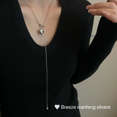 S925纯银爱心长款流苏项链女小众设计感锁骨链高级感气质