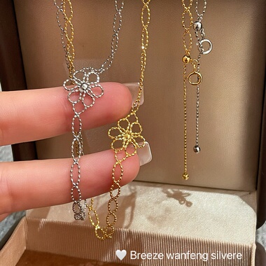 S925纯银镂空花朵项链女ins小众设计感高级轻奢气质百搭锁骨链