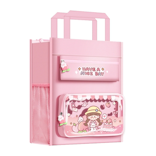 学生手提袋拎书袋帆布大容量补课包女孩书本收纳袋初中带拉链的袋子文件袋青少年补习包手拎补习袋轻便作业袋