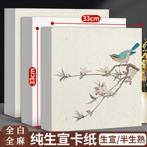 国画卡纸全白全麻镜面宣纸生宣熟宣半生熟作品书法专用生宣纸水墨画没骨正方形萱卡半熟软卡裱框加厚镜片画纸