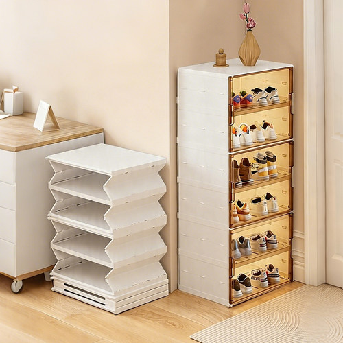 捷贝透明免安装折叠门口鞋柜