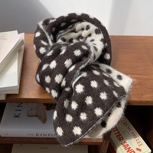 学生保暖羊毛混纺针织毛线围巾 百搭韩版 软糯拼色短款 小围巾女冬季