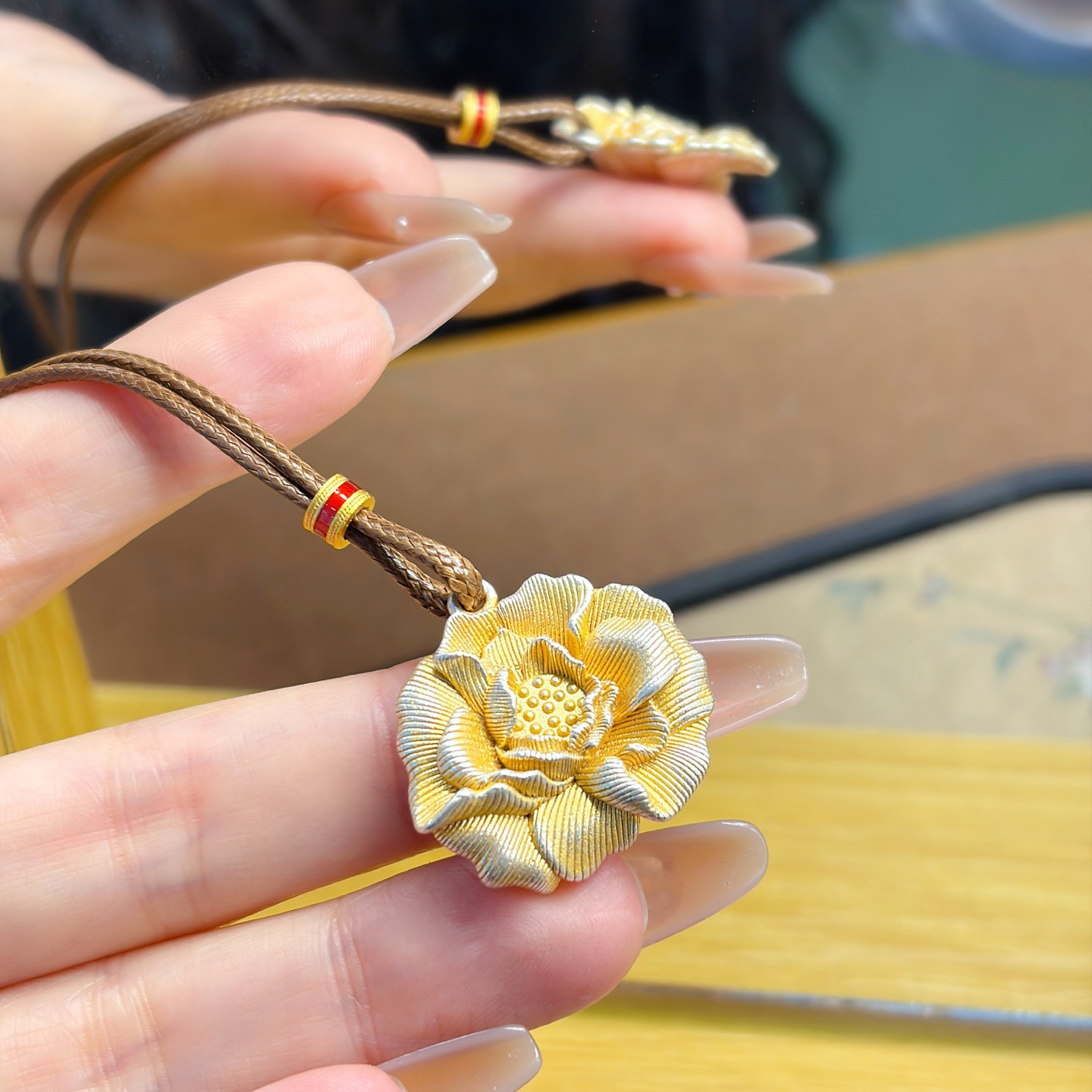 足银999.9实心牡丹花套链新中式国潮时尚百搭挂件送礼物