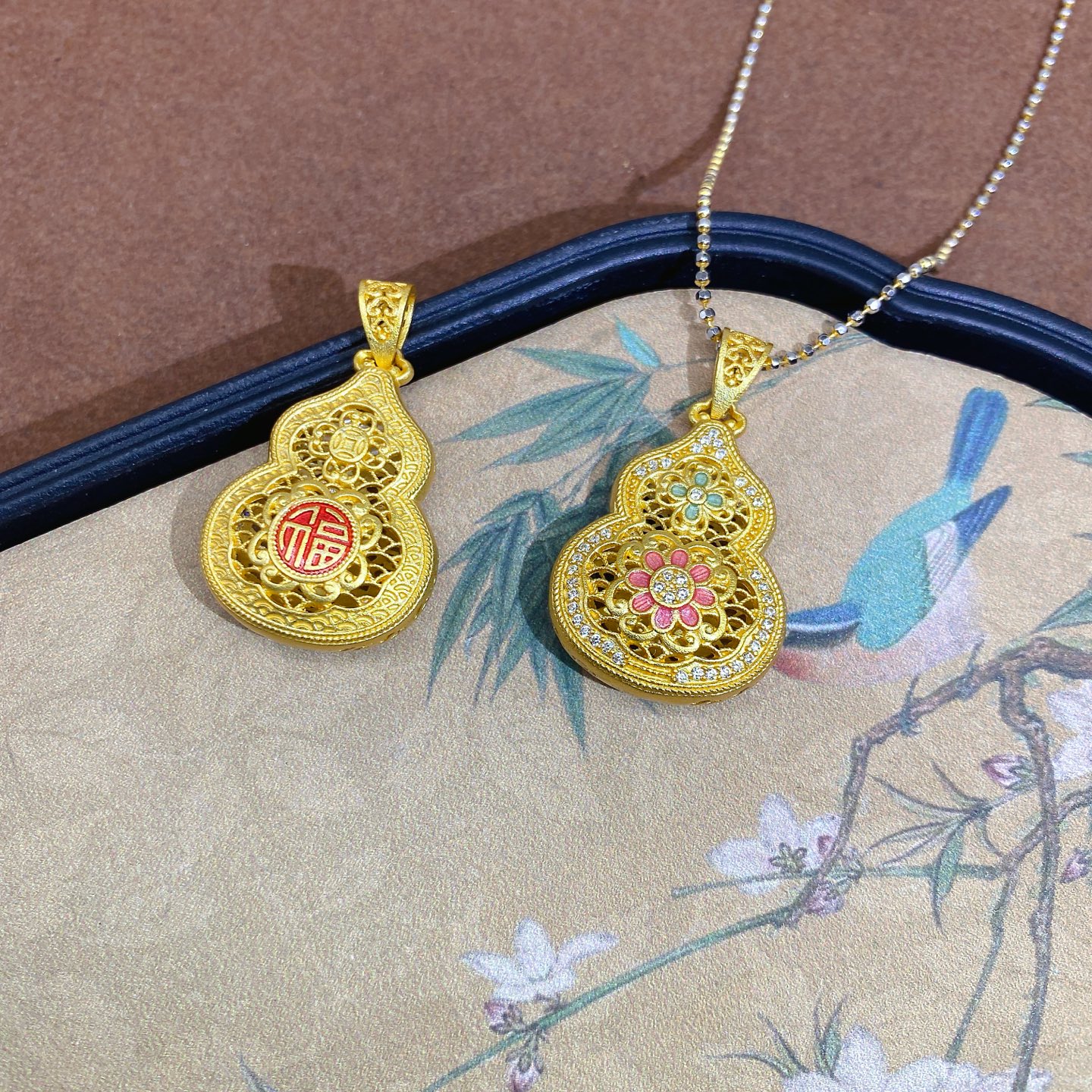 足银9999描金葫芦套链送女友礼物